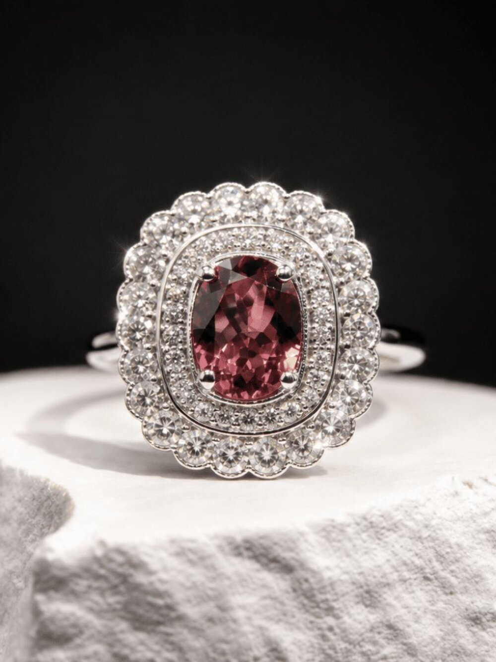 Rosé Royale Pink Tourmaline Diamond Halo Ring